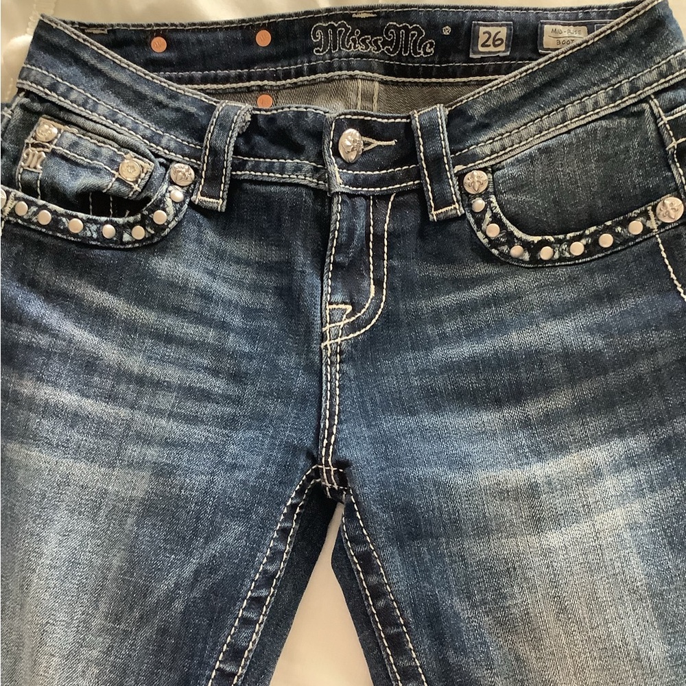 Miss Me Dark Blue Studded Jeans with Zip Pocket - Picture 3 of 6